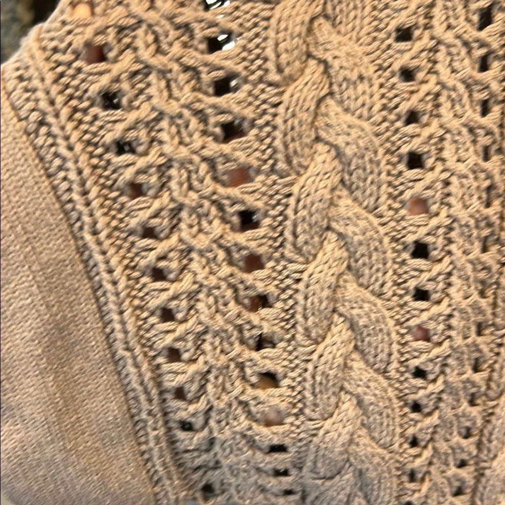 BCBGeneration Taupe Open-Knit Short Sleeve Cardigan